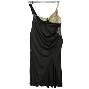 NWT XPLUSWEAR | Black &‎ Cream Glitter Pearls High Slit Maxi Dress | Women's 3XL
